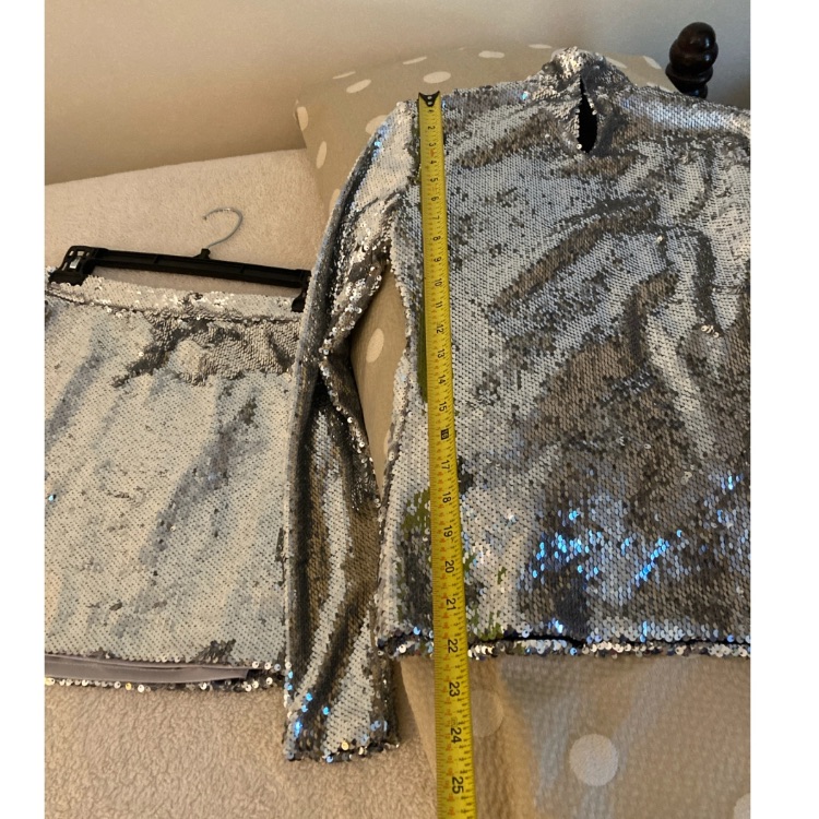 Milly Silver Sequin Top & Skirt Matching Set